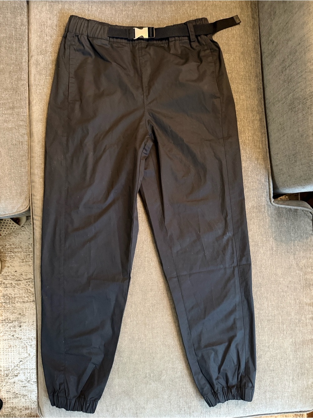 Tory Burch Black Elastic-Waist Track Joggers with Webbing Belt